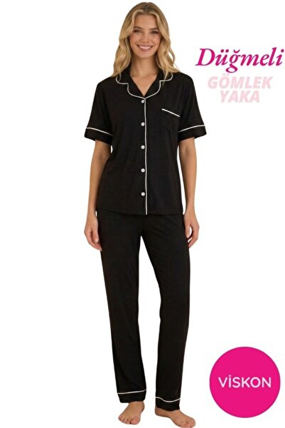 seamlife Women's Front Button Shirt Collar Satin Piped Bust Pocketed Viscose ...