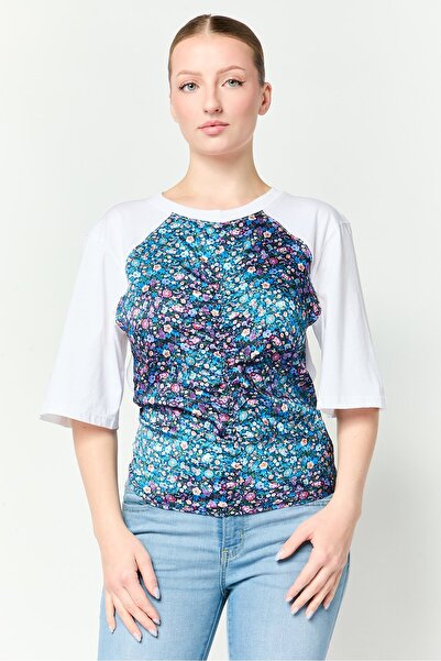 SANDRO Women Crew Neck Short Sleeve Allover Print Top, Multicolor