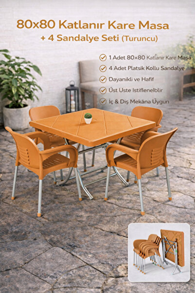 Genel Markalar Katlanır Balkon, Bahçe Masası (80*80) Ölçü Renk (Teak)
