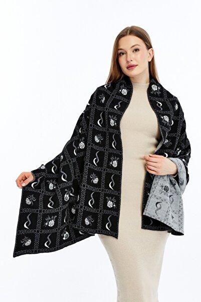 panşalço Buket Model Stone-Camel-Black Knitwear Shoulder Shawl, Knitwear Shaw...