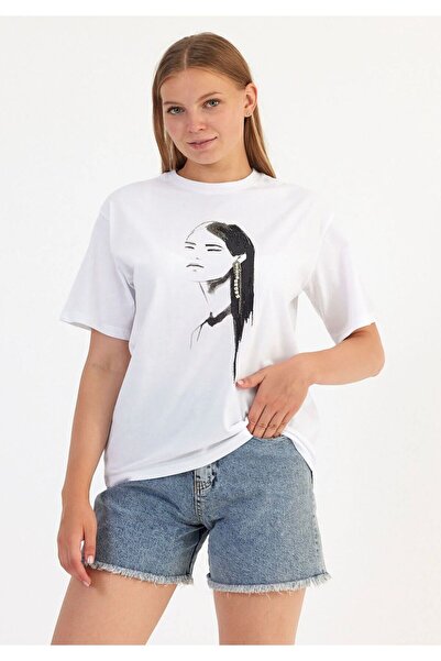 Vinales Tricou cu detaliu ciucuri și broderie cu pietre B cu imprimeu B guler...