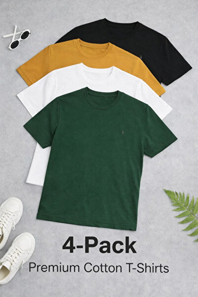 COMBİNE MİCHAİL Tricou pentru bărbați guler rotund basic Relax, pachet de 4