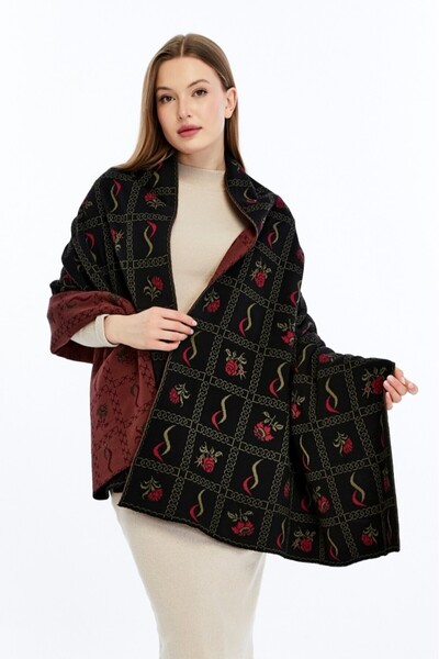 panşalço Buket Model Black-Burgundy-Khaki Knitwear Shoulder Shawl, Knitwear S...