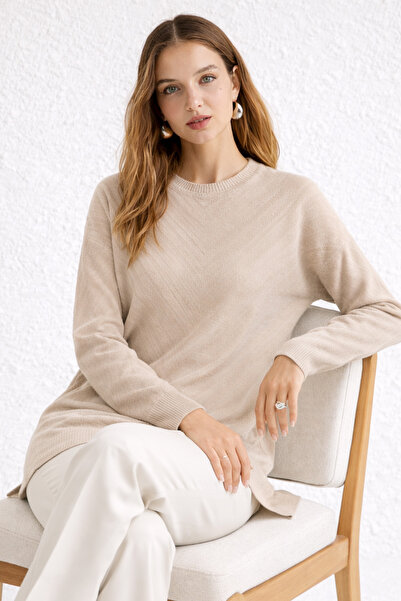 benguen Patterned Hijab Tunic N3192 Stone Color