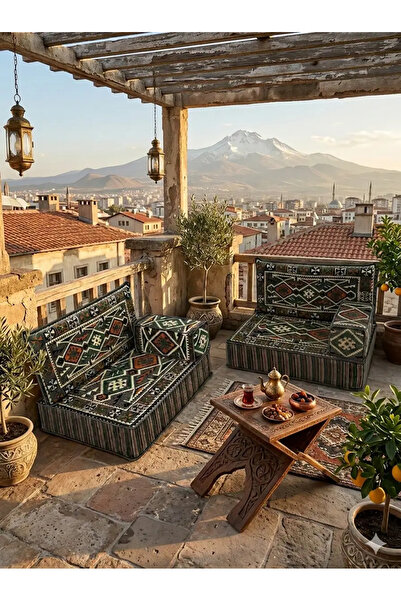 BAKIRÖZÜ HOME Şark Köşesi Takımı , Yer Sediri Minderi Gri Anadolu- (20 CM MİN...