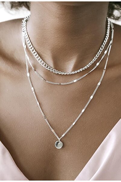 stainless steell Silver Color Sequined Layered Steel Necklace