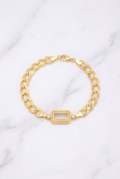 FerizZ Altın Kaplama İmitasyon Gram Çerçeve Figaro Model Bileklik BLK-1267