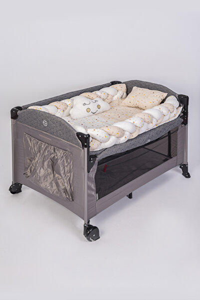 Jasmin Bebe Home Örgülü Park Beşik ve Ahşap Beşik Uyku Seti 5 Parça (70x110, ...