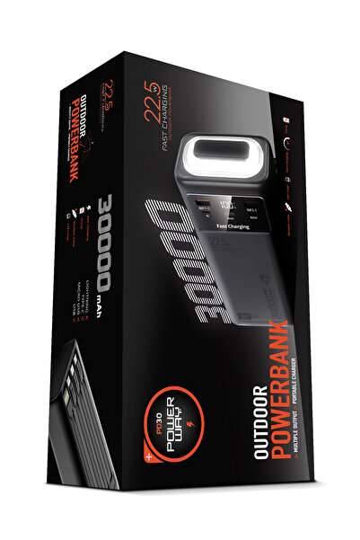 POWERWAY 30.000 Mah Pd 22.5W Dahili Kablolu Hızlı Şarj Led Fener Gerçek 30.00...