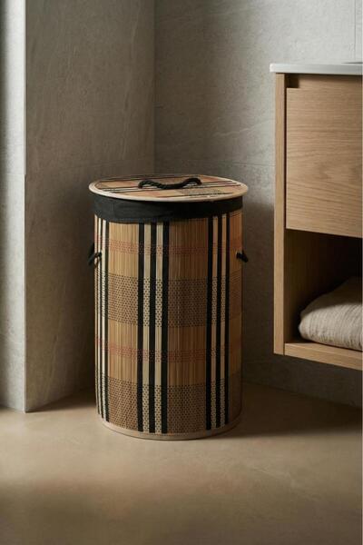 ACAR BAMBU YUVARLAK KATLANABİLİR KAHVE ÇAMAŞIR SEPETİ