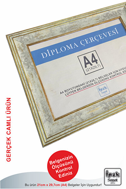 İpek Sanatsal Diploma Çerçevesi A4 Boyutta - 21 x 30 - Hakiki Camlı Ürün