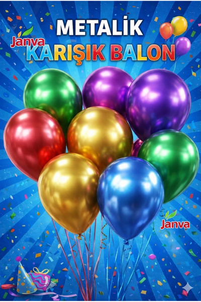 Janva 100 adet Metalik Parlak Büyük Boy Balon Parti Doğum Günü Açılış Süsleme...