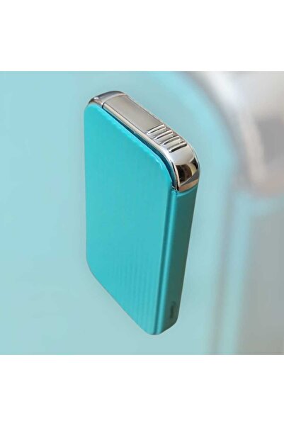 Atomic Metal lighter, striated, windproof, slim, Turquoise color -