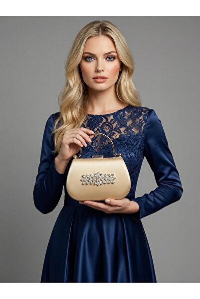 Biçanta Skin Color Glittery Satin Stone Strappy Chain Women's Evening Dress B...