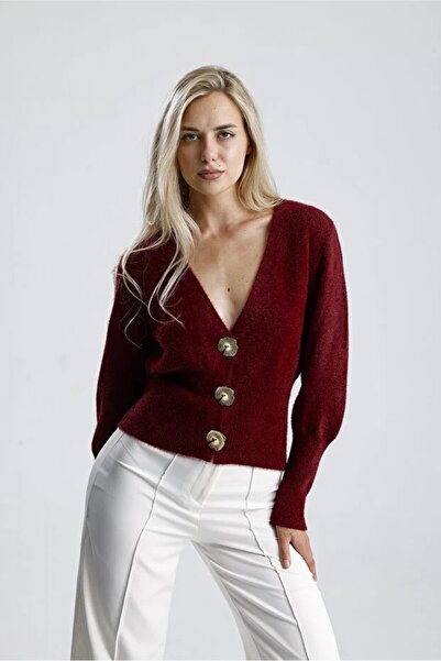 İKLİM LİFE Ζακέτα Ανγκόρα με μεταλλικά κουμπιά και λαιμόκοψη V