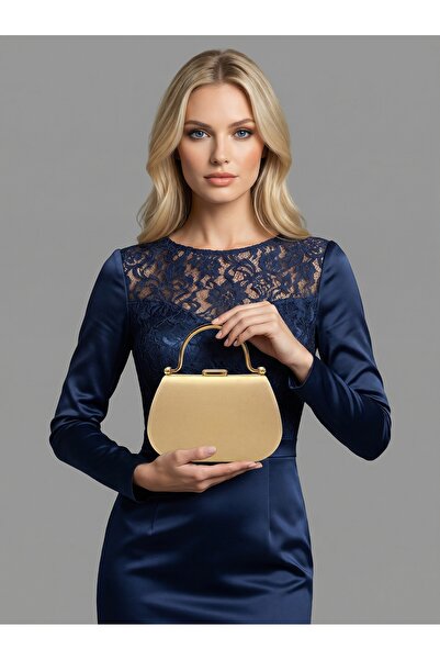 Biçanta Skin Color Glittery Satin Stone Strappy Chain Women's Evening Dress B...