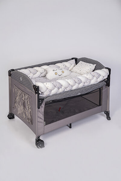 Jasmin Bebe Home Örgülü Park Beşik ve Ahşap Beşik Uyku Seti 5 Parça (70x110, ...