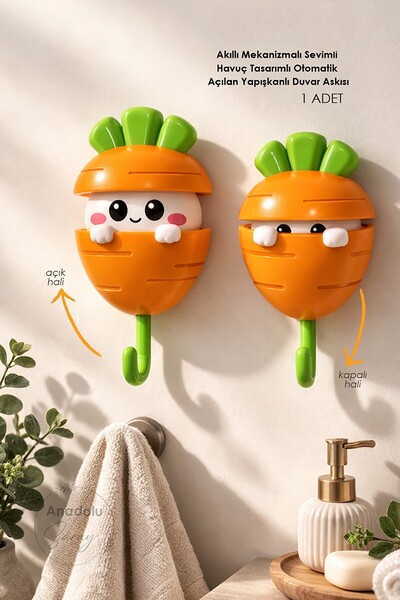 Kitchen Dream Cute Carrot Design Automatic Opening Adhesive Wall Hanger with ...