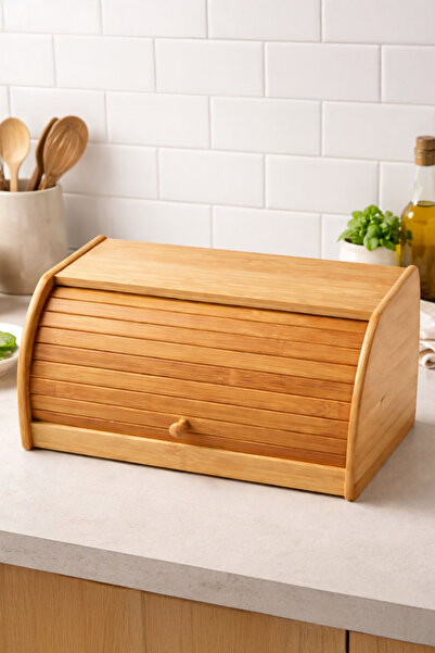 Vadi بامبو خزانة خبز بغطاء - وعاء خبز خشبي بتصميم ريفي