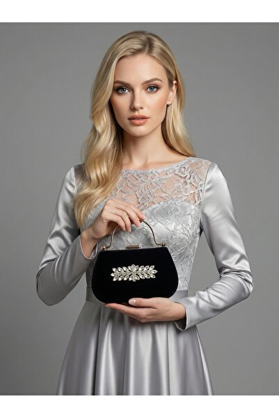 Biçanta Rochie de seară pentru femei, culoare neagră, cu sclipici, satin și p...