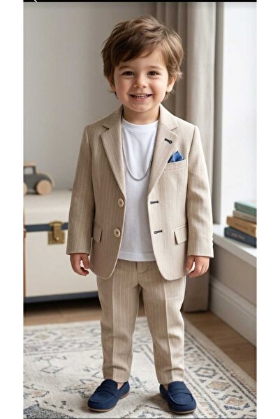 güncüoğlu Striped Baby Suit with Jacket, Pants, T-Shirt and Chain Accessories