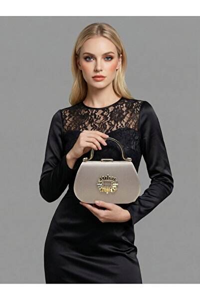 Biçanta Culoare gri, cu sclipici, satin, piatră, cu curele lanțuri, rochie de...