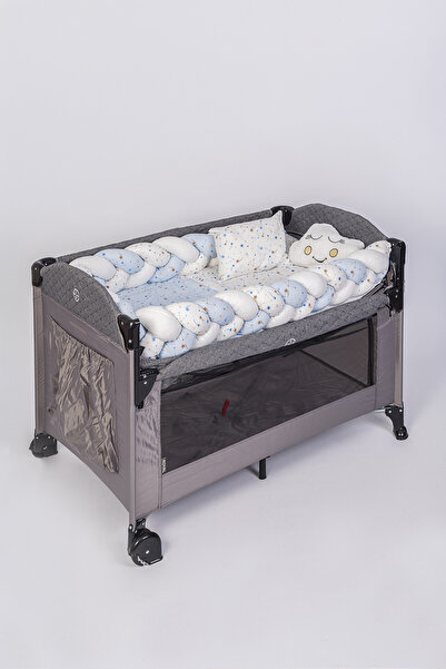 Jasmin Bebe Home Örgülü Park Beşik ve Ahşap Beşik Uyku Seti 5 Parça (70x110, ...