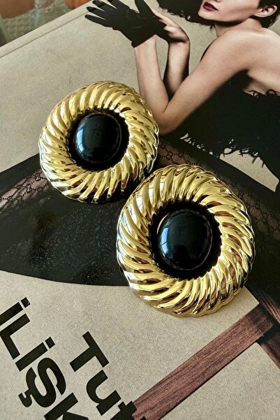 Trendy Butik أقراط Vip Black مرصّع بالأحجار Twist Model
