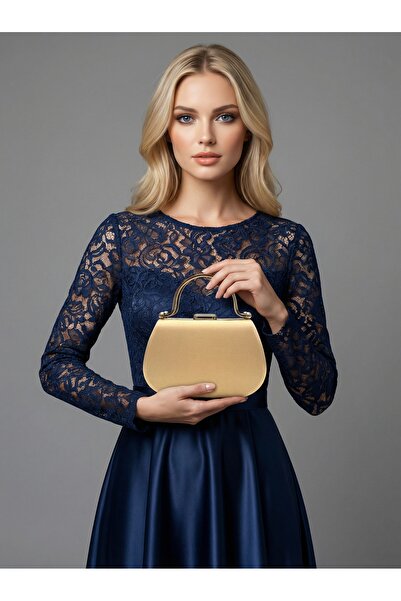 Biçanta Skin Color Glittery Satin Stone Strappy Chain Women's Evening Dress B...