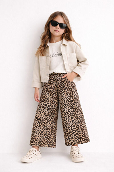 Elefantejr Leopard Wide Leg Pants Jacket T-Shirt 3-Piece Set