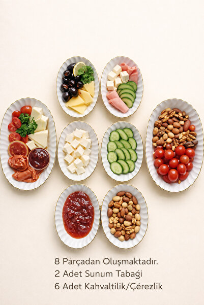 Hilamingo Home 8 Parça Yaldızlı Oval Kahvaltılık ve Sunum Seti