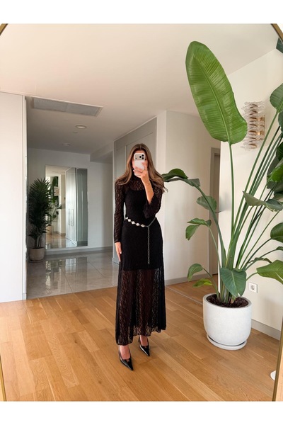 FASHION Dantel bel kemerli elbise