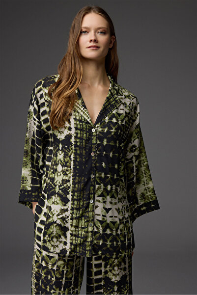 BONJOUR MADAME فيسكوز منقوش ياقة قميص طقم بيجامة BM-1839