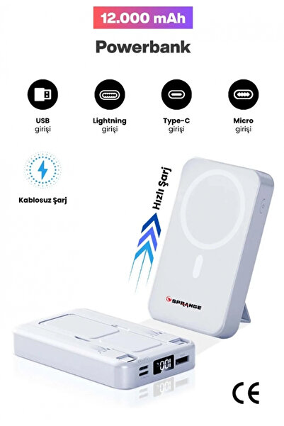 jetucuzal SPRANGE SR-P28M 12000mAh Magsafe Powerbank 15W Kablosuz Şarj, 20W P...