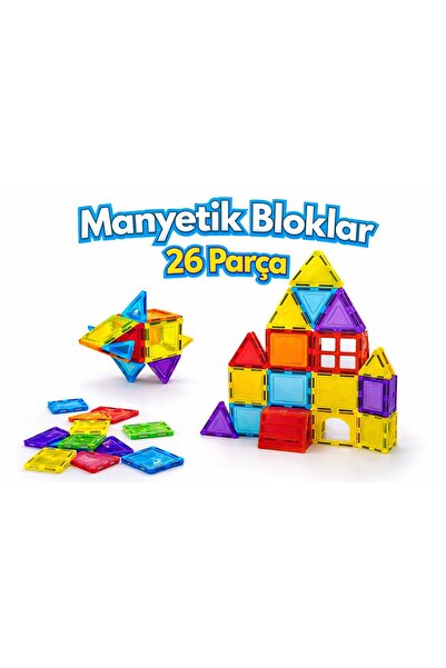 scntoys Manyetik Yapı Blokları – Çocuklar İçin Renkli 3 Boyutlu 26 Parça Many...