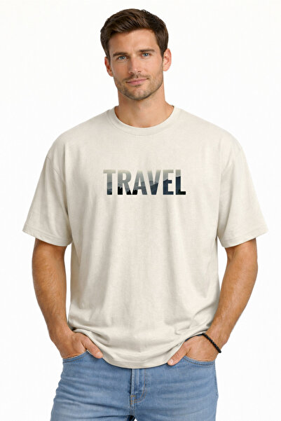 DUBU BUTİK Unisex Travel Printed Oversized T-Shirt 100% Cotton Crew Neck Casu...