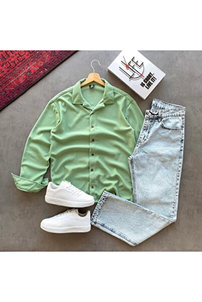 THANBUTİK Men's Corded Fabric Shirt and Baggy Pants 2-Piece Set