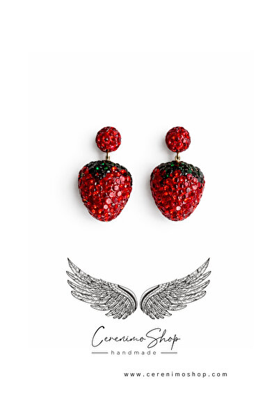 Cerenimo Shop Cerenimoshop Taşlı Çilek Trend Küpe