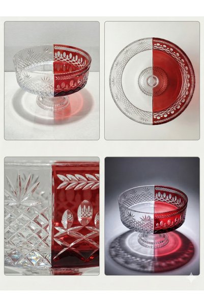 AKDEN STORE Luxury Cut Decor Handcrafted Hybrid Glass Bowl / 25cm Presentation Bowl