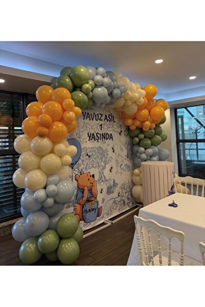 Çemrek Süs Parti Eucalyptus Beige Storm Blue Orange Balloon Chain Set of 100