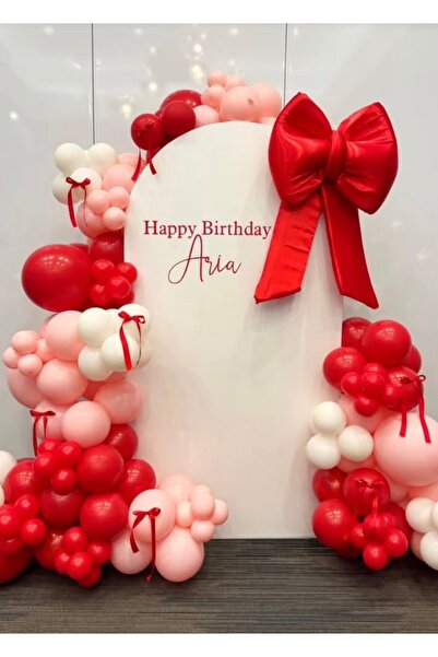 Çemrek Süs Parti Mini Bowknot Pink Red Beige Balloon Chain Set of 100