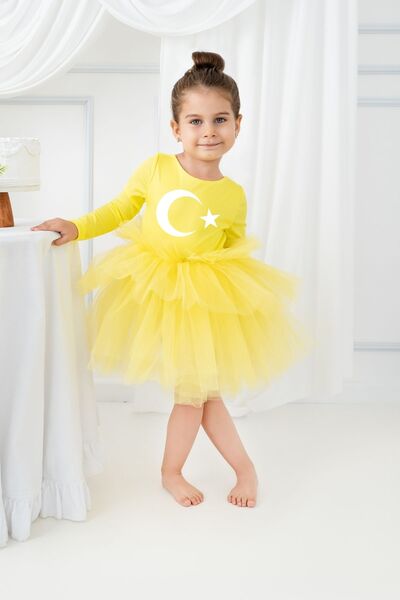 sara tasarım 23 Nisan 29 Ekim Kız Çocuk Bayrak Baskılı Tütü Etekli Elbise- 23...