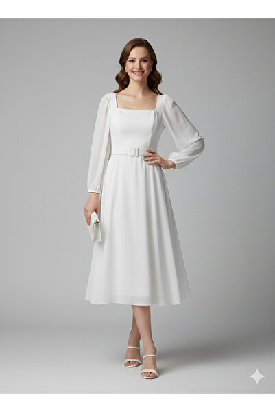 centilmen BİEN LİFE Kolları Şifon Beli Kemerli Elbise 2407