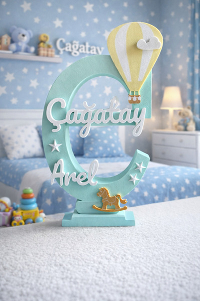 Elhara Design KİŞİYE ÖZEL İSİM HARF DEKOR 20cm At-Balon -Bulut-YIldız İstenil...