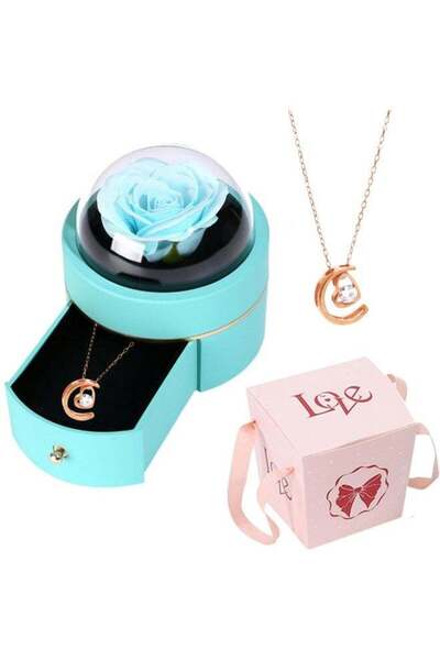 Generic Preserved Blue Rose with Necklace Gift Box