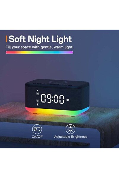 Arabest Bluetooth Alarm Clock Speaker with Wireless Charger, Digital Bedside ...
