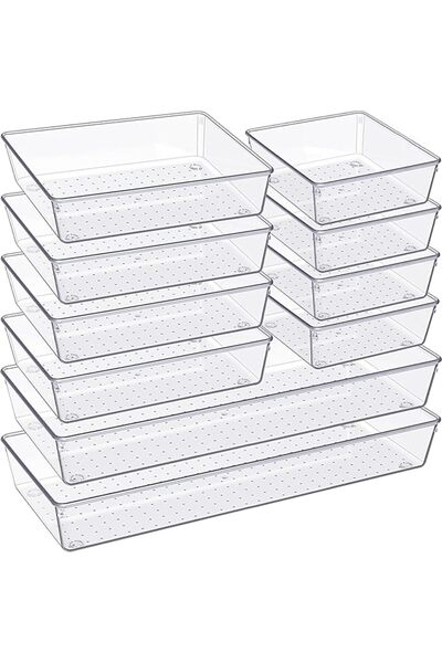 Arabest مجموعة تنظيم أدراج شفافة مكونة من 10 قطع، تتضمن صواني بلاستيكية بثلاث...