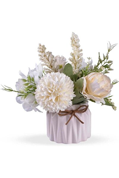 Arabest Artificial Potted Flowers White, Small Ceramic Vase Fake Flower Plant...