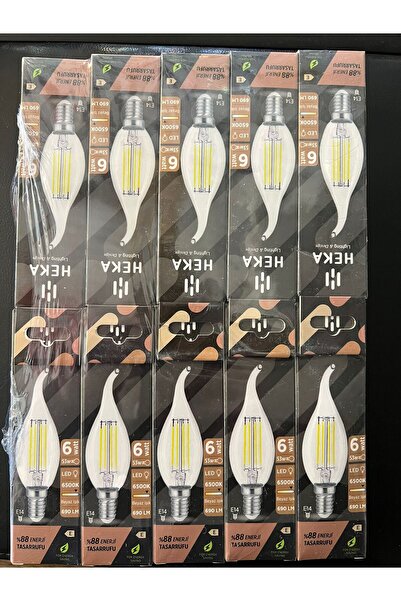 Heka 6 WATT BEYAZ IŞIK 6500 KELVİN KIVRIK ŞEFFAF 690 LÜMEN BUJİ LED AMPÜL (10...