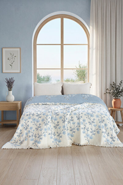 luxtex Set de cuvertură de pat muselină cu cu două fețe , imprimeu floral și ...